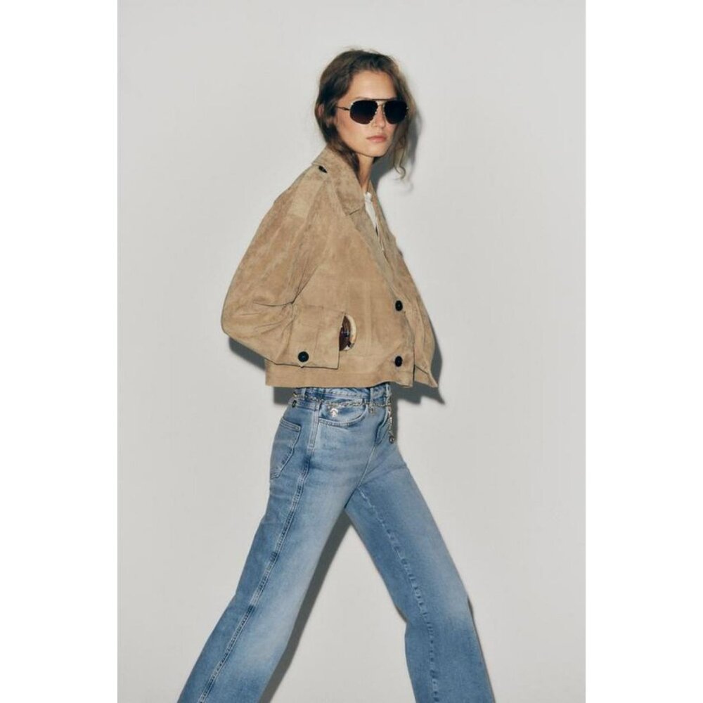 ZARA 100% LEATHER SHORT TRENCH COAT - Picture 3 of 13